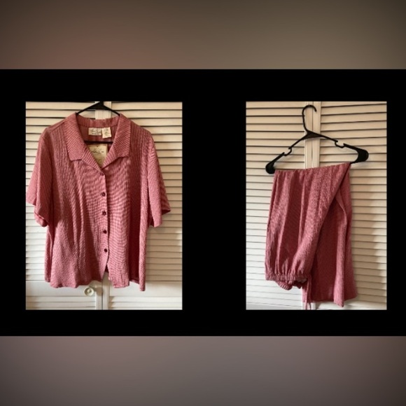 NWT Kathie Lee Woman Vintage Pant Shirt Matching Set Red Checked Size 14-20W - Picture 1 of 16